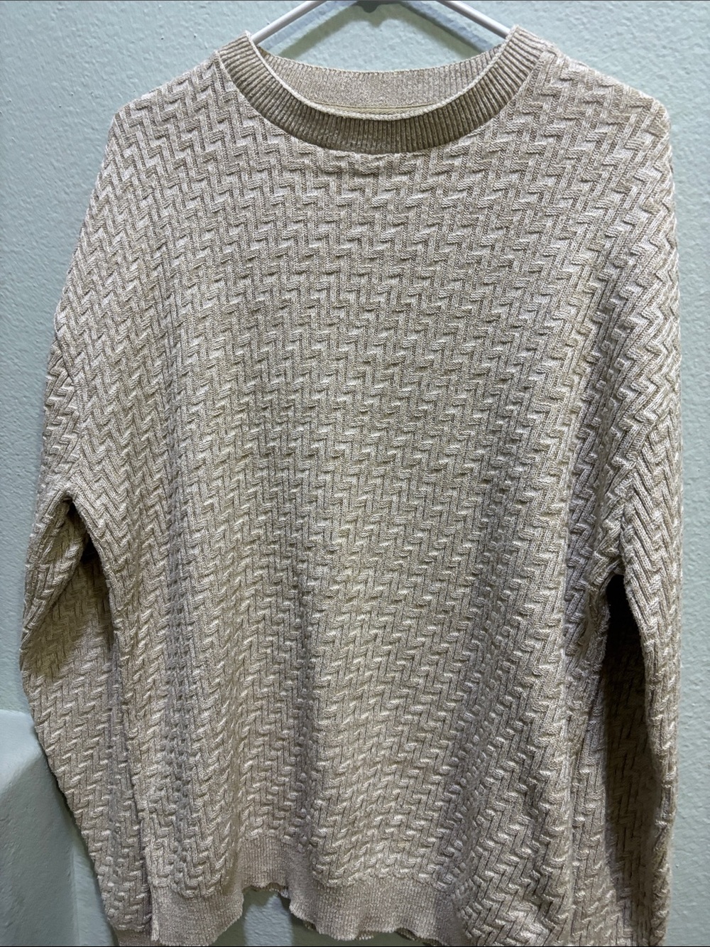 Oscar de la Renta Cream Textured Crewneck Sweater